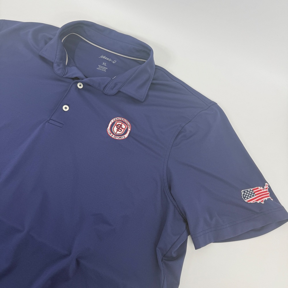 Johnnie-O Centercourt Club Sports Polo Shirt Mens XL Navy Performance USA Flag